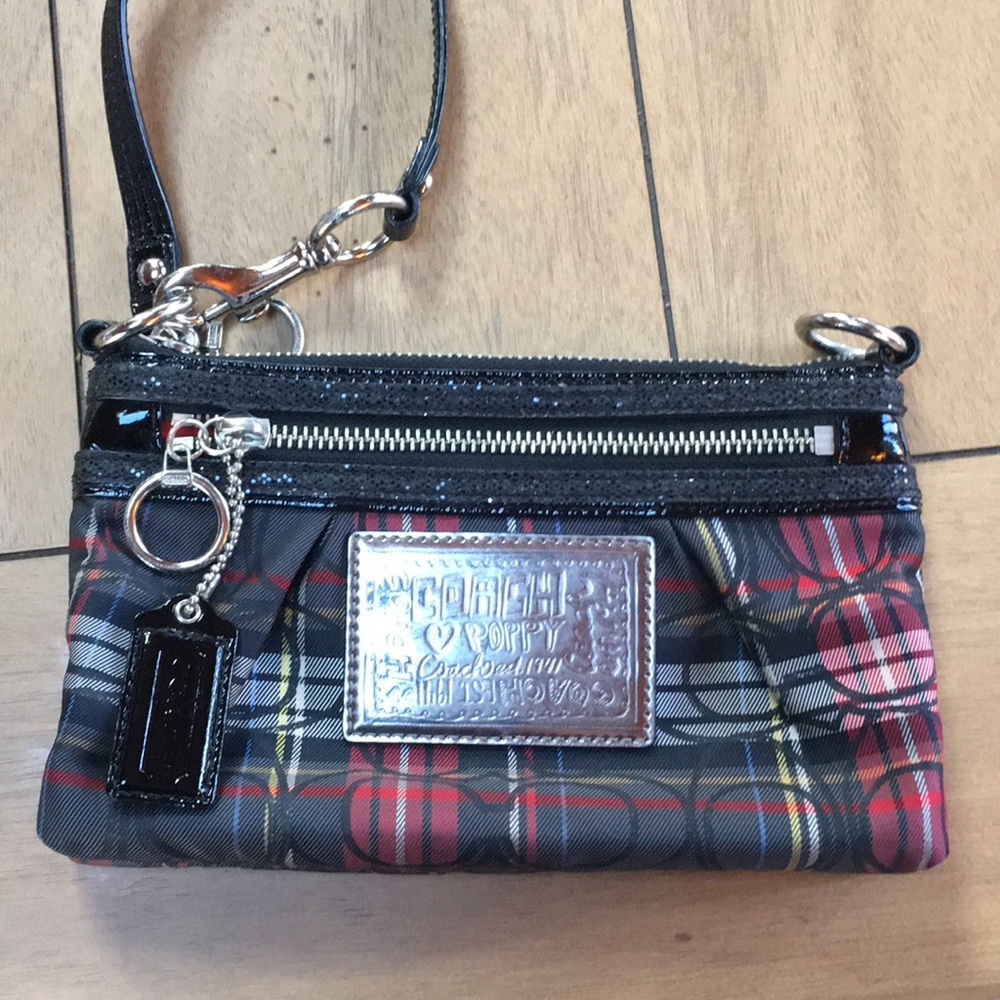 Coach Poppy Tartan Wristlet Clutch